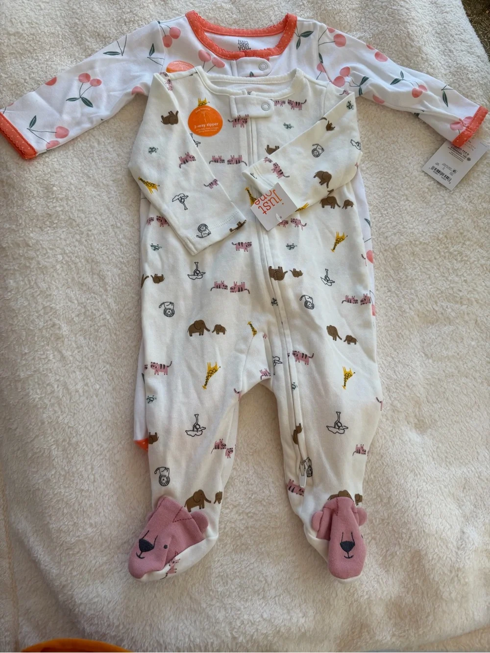 NWT 2-PIECE BUNDLE Carter's Footed One-Piece Coral Cherry/Animal Print